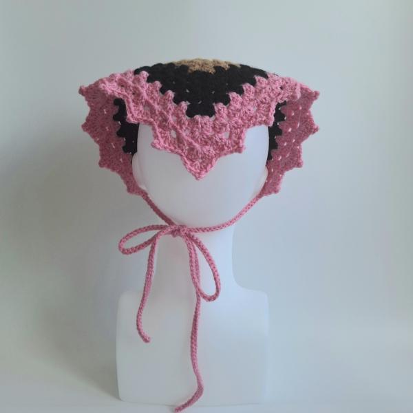 Gehaakte bandana | Crème, lichtbruin, zwart en roze