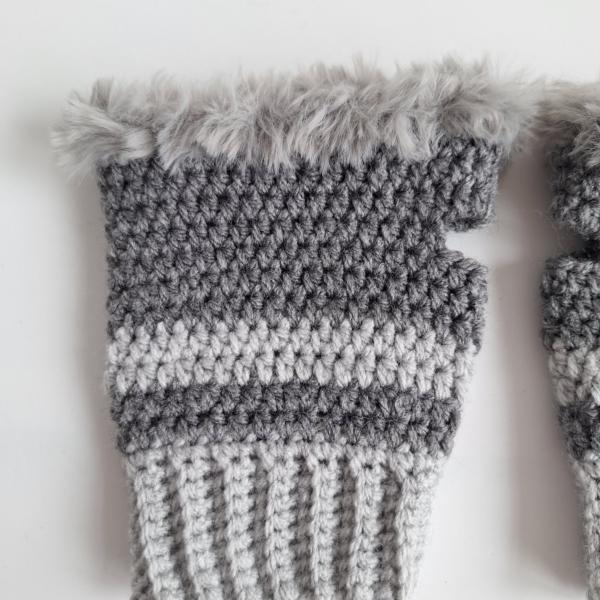 Gehaakte handschoenen - gehaakte vingerloze handschoenen | Donkergrijs en lichtgrijs