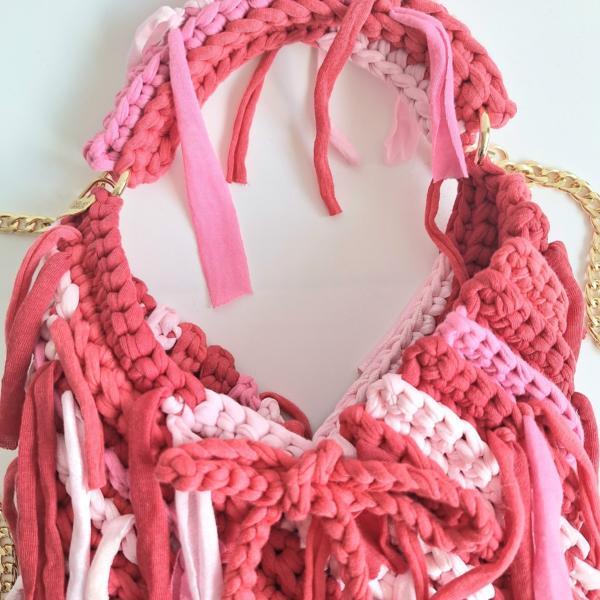 Gehaakte crossbody tas | Rood en roze