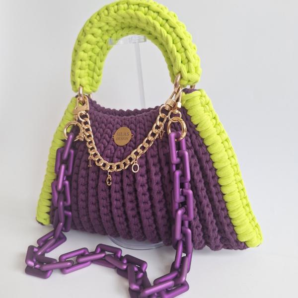 Gehaakte tas Shelly | Paars en neon groen