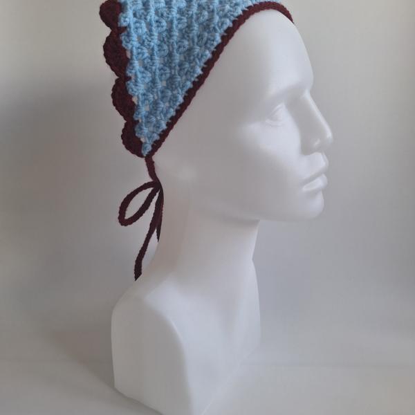 Gehaakte bandana | Lichtblauw en wijnrood