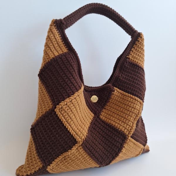 Gehaakte checker handtas 'Bruin en caramel'