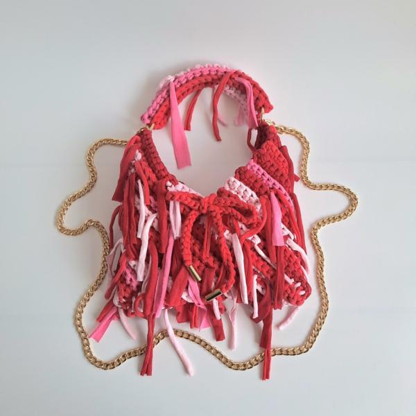 Gehaakte crossbody tas | Rood en roze