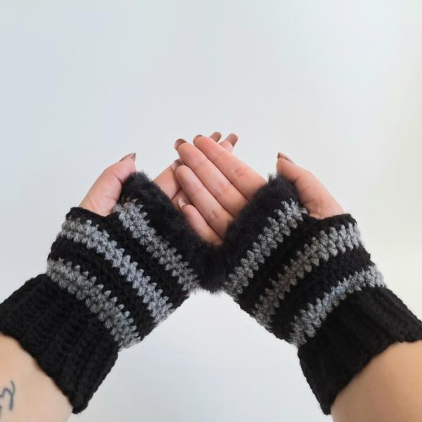 Gehaakte handschoenen - gehaakte vingerloze handschoenen | Zwart en donkergrijs