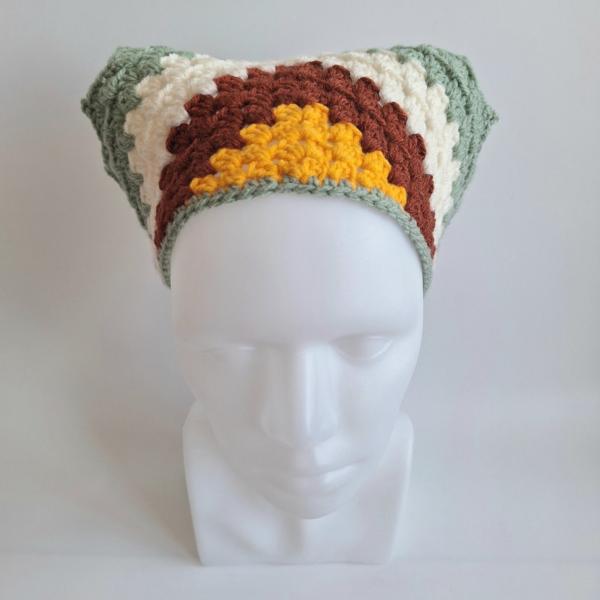 Gehaakte bandana | Geel, roestbruin, crème en sagegroen