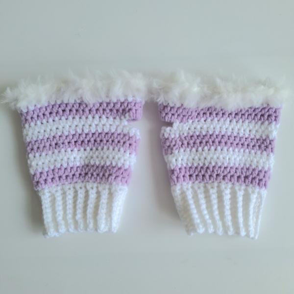 Gehaakte handschoenen - gehaakte vingerloze handschoenen | Wit en lila