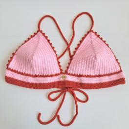 Gehaakt topje | Lichtroze en rood