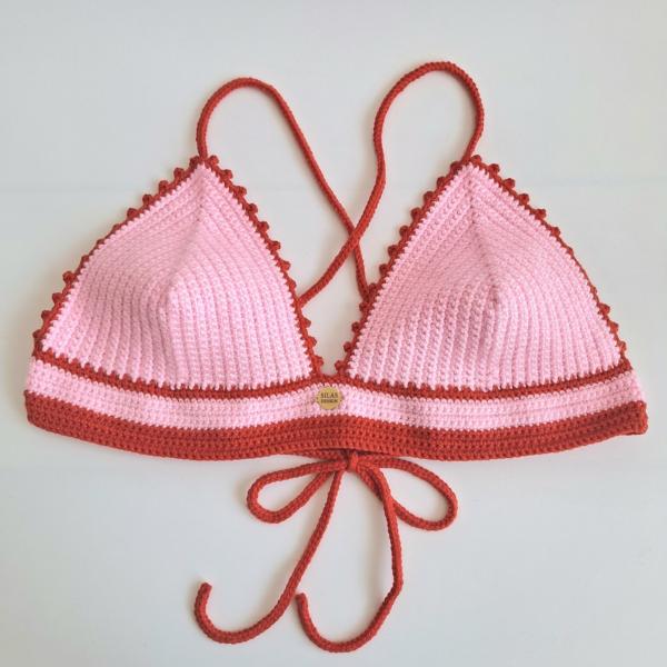 Gehaakt topje | Lichtroze en rood