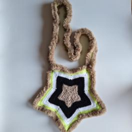 Gehaakte tas | Limegroen, zwart, beige en witte ster
