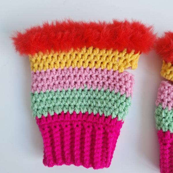 Gehaakte handschoenen - gehaakte vingerloze handschoenen | Knalroze, mintgroen, lichtroze, geel en rood