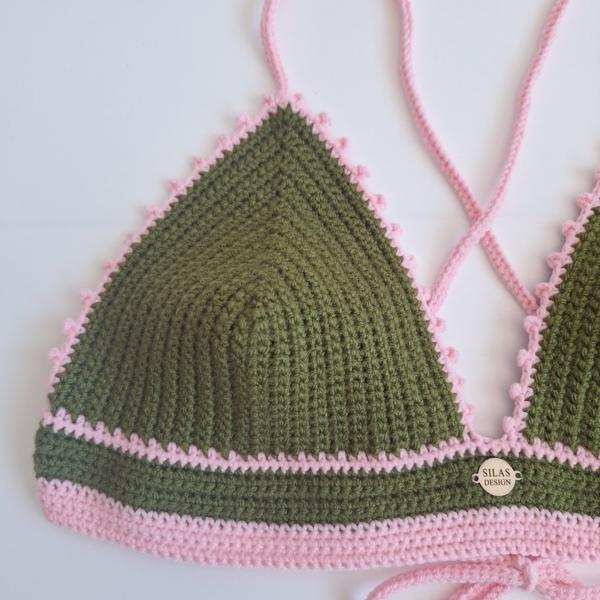 Gehaakt topje | Donkergroen en lichtroze