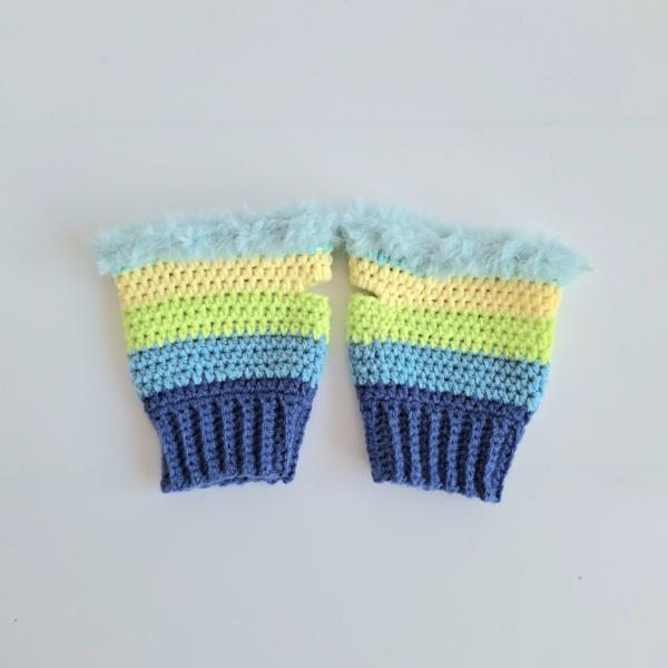 Gehaakte handschoenen - gehaakte vingerloze handschoenen | Donkerblauw, blauw, limoengroen, geel en mintgroen