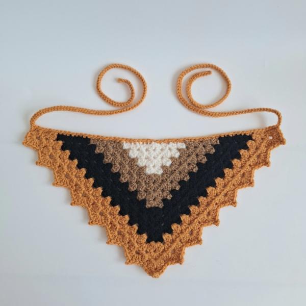 Gehaakte bandana | Crème, lichtbruin, zwart en oranje