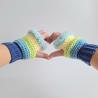 Thumbnail for Gehaakte handschoenen - gehaakte vingerloze handschoenen | Donkerblauw, blauw, limoengroen, geel en mintgroen