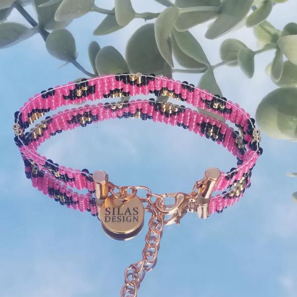 geweven kralen armband | Knalroze luipaard