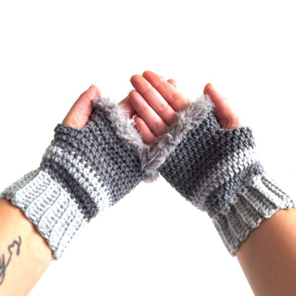Gehaakte handschoenen - gehaakte vingerloze handschoenen | Donkergrijs en lichtgrijs