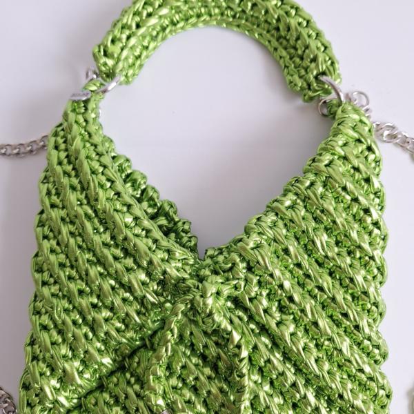 Gehaakte crossbody tas | Metallic groen