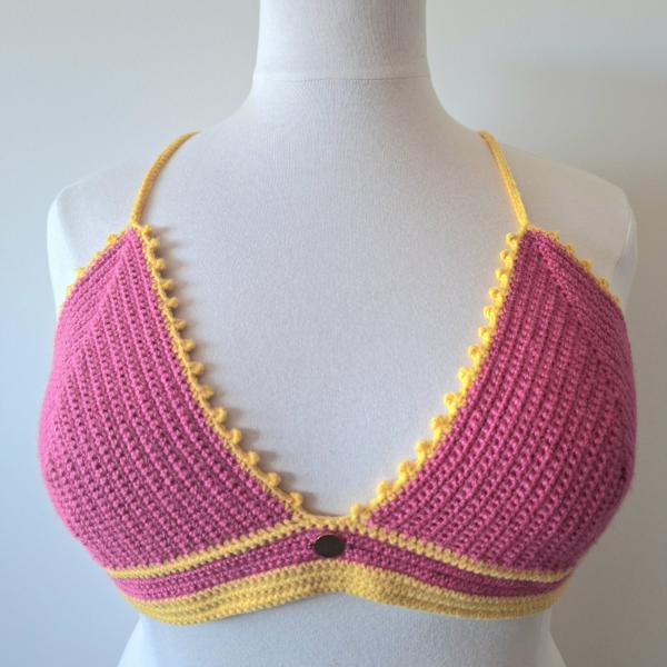 Gehaakt topje | Roze en geel