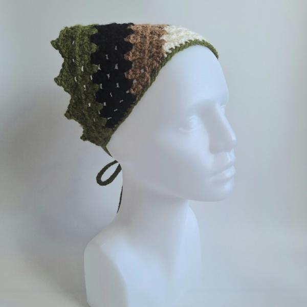 Gehaakte bandana | Crème, lichtbruin, zwart en donkergroen