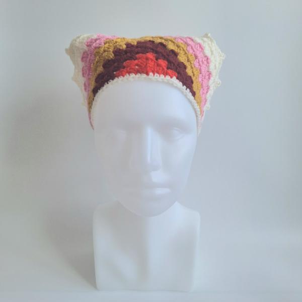 Gehaakte bandana | Rood, wijnrood, okergeel, roze en crème