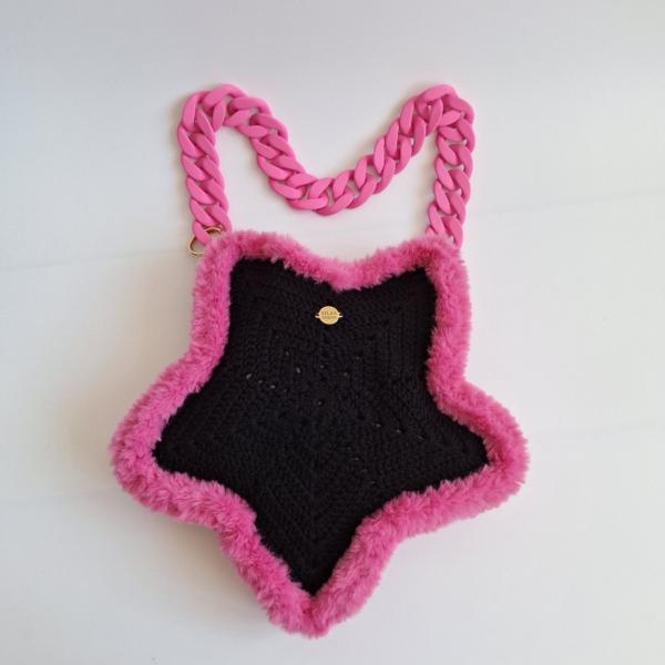 Gehaakte tas 'zwart en roze ster'