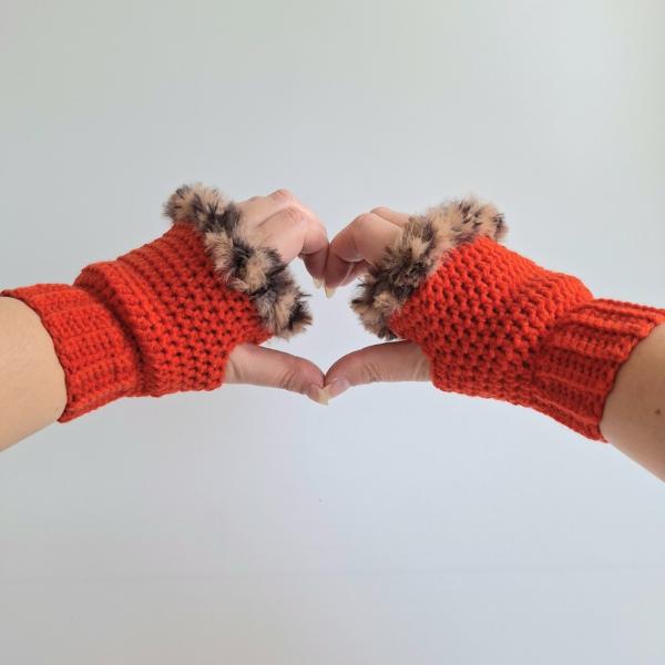 Gehaakte handschoenen - gehaakte vingerloze handschoenen | Rood en bruin gemêleerd