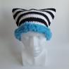 Thumbnail for Gehaakte muts met imitatiebont | Zwart, wit en blauw