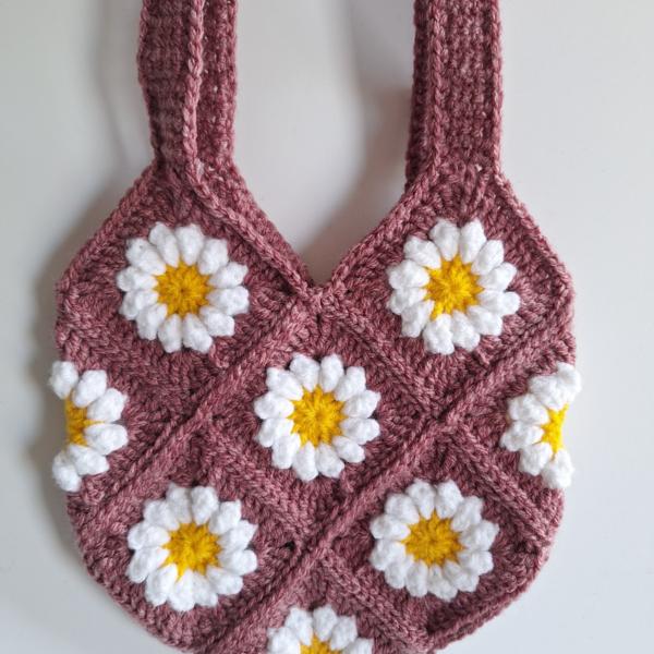 Gehaakte tas | Mauve madeliefjes