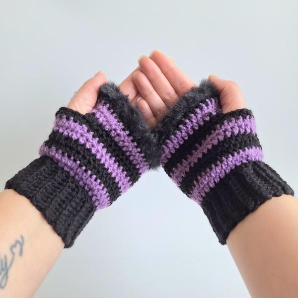 Gehaakte handschoenen - gehaakte vingerloze handschoenen | Zwart en paars