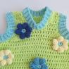 Thumbnail for Gehaakt baby vestje | Limoengroen en mintgroen met blauwe bloemen