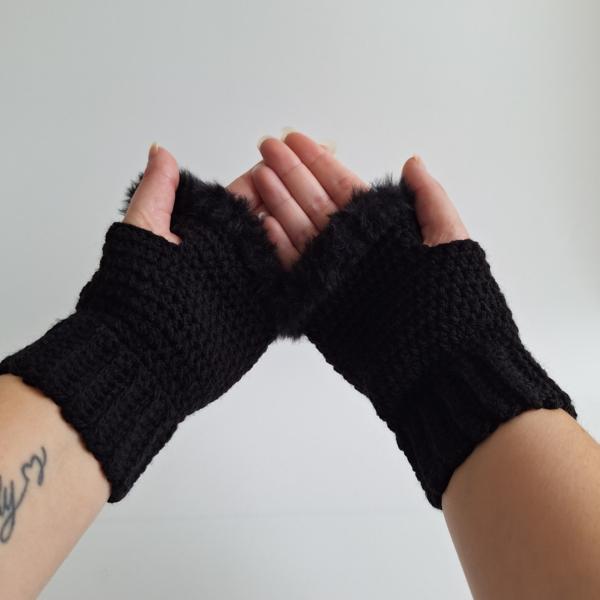 Gehaakte handschoenen - gehaakte vingerloze handschoenen | Zwart