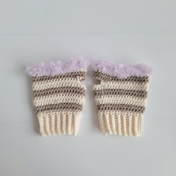 Gehaakte handschoenen - gehaakte vingerloze handschoenen | Crème, beige en lila