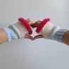 Thumbnail for Gehaakte handschoenen - gehaakte vingerloze handschoenen | Lichtblauw, crème en knalroze