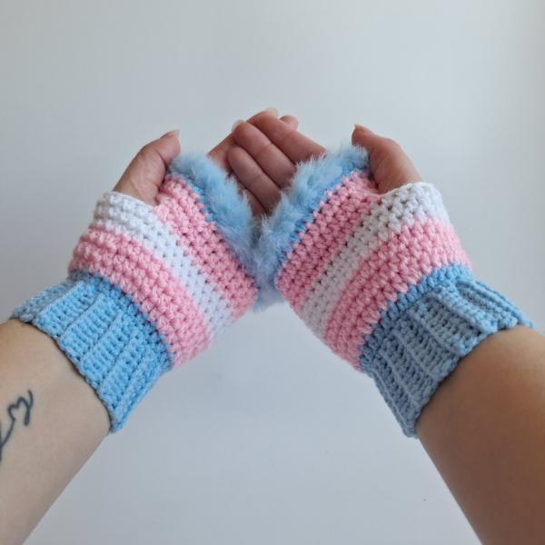 Gehaakte handschoenen - gehaakte vingerloze handschoenen | Transgender Pride vlag