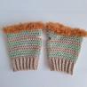 Thumbnail for Gehaakte handschoenen - gehaakte vingerloze handschoenen | Beige, sagegroen en karamelbruin