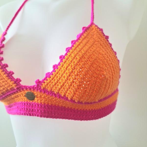 Gehaakt topje | Oranje en knalroze