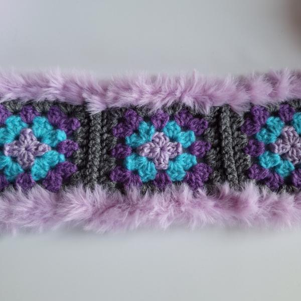 Gehaakte tas | Lila, turquoise, paars en grijs imitatiebont