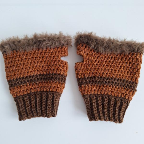 Gehaakte handschoenen - gehaakte vingerloze handschoenen | Donkerbruin en karamelbruin