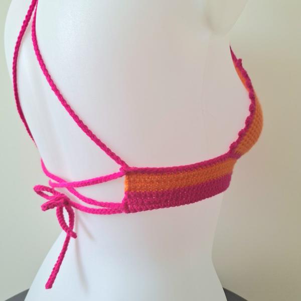 Gehaakt topje | Oranje en knalroze