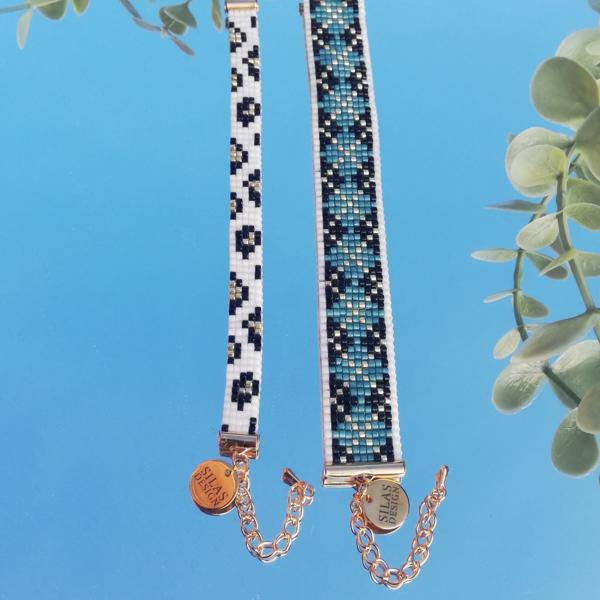 Geweven kralen armband 'Turquoise argyle'