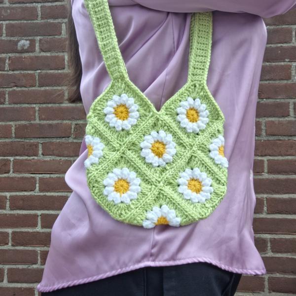 Gehaakte tas | Groene madeliefjes