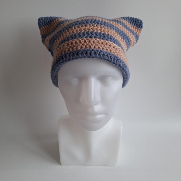 Gehaakte muts | Denimblauw en oudroze