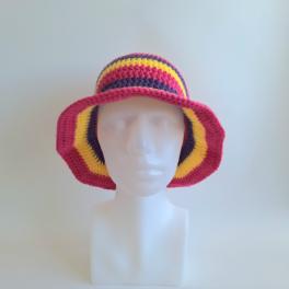 Gehaakte bucket hat | Geel, fuchsia en paars