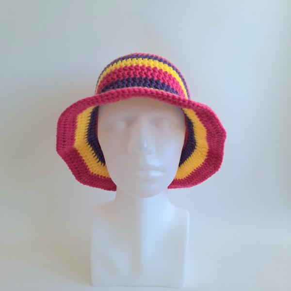 Gehaakte bucket hat | Geel, fuchsia en paars