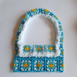 Gehaakte tas | Turquoise met lichtblauw imitatiebont