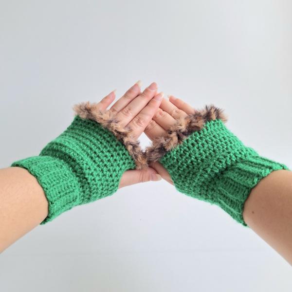 Gehaakte handschoenen - gehaakte vingerloze handschoenen | Groen en bruin gemêleerd