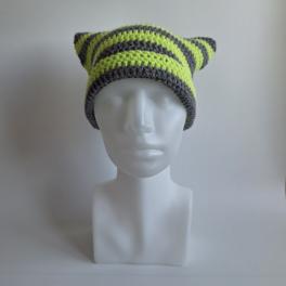 Gehaakte muts | Limoengroen en grijs