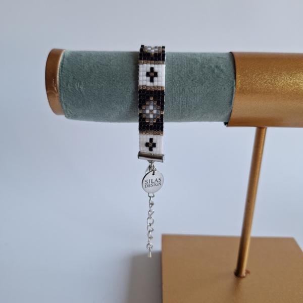 Geweven kralen armband | Grijs glas-in-lood