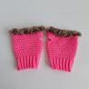 Thumbnail for Gehaakte handschoenen - gehaakte vingerloze handschoenen | Neon roze en bruin gemêleerd
