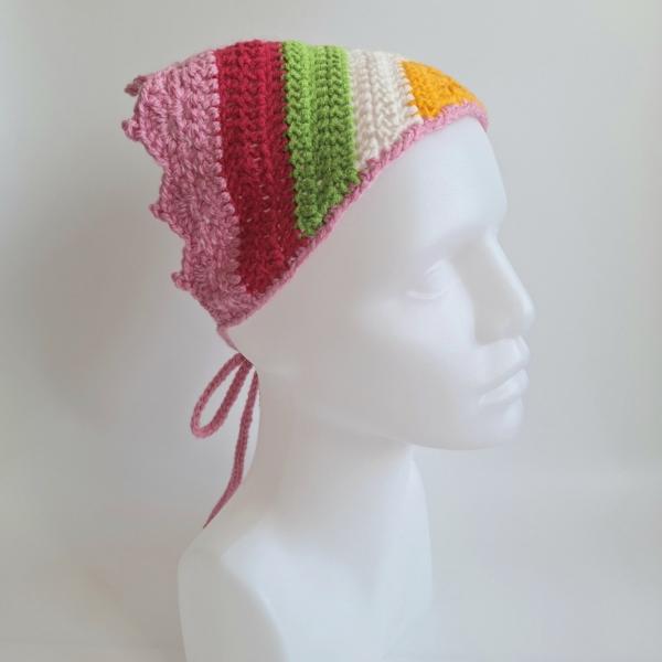 Gehaakte bandana | Geel, crème, groen, fuchsia en lichtroze